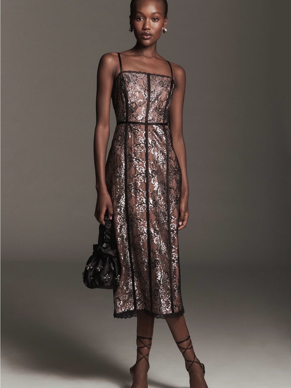 NWT by Anthropologie Square neck shine midi dress size small